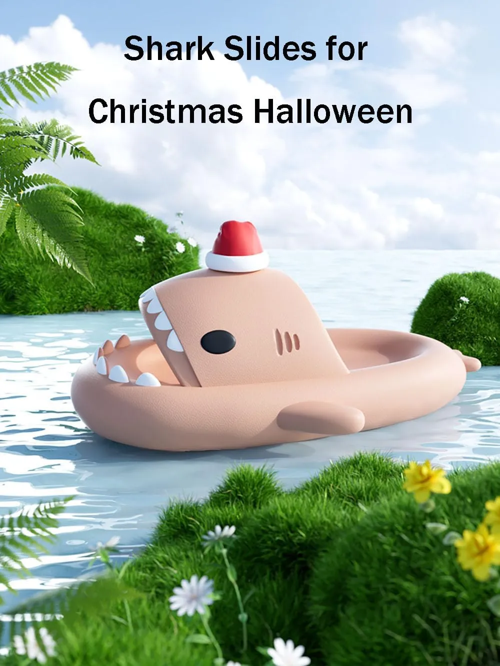 Kapley Shark Slides for Christmas Halloween, Original 3D Cartoon Spooky Shark Slippers Sandals Chanclas