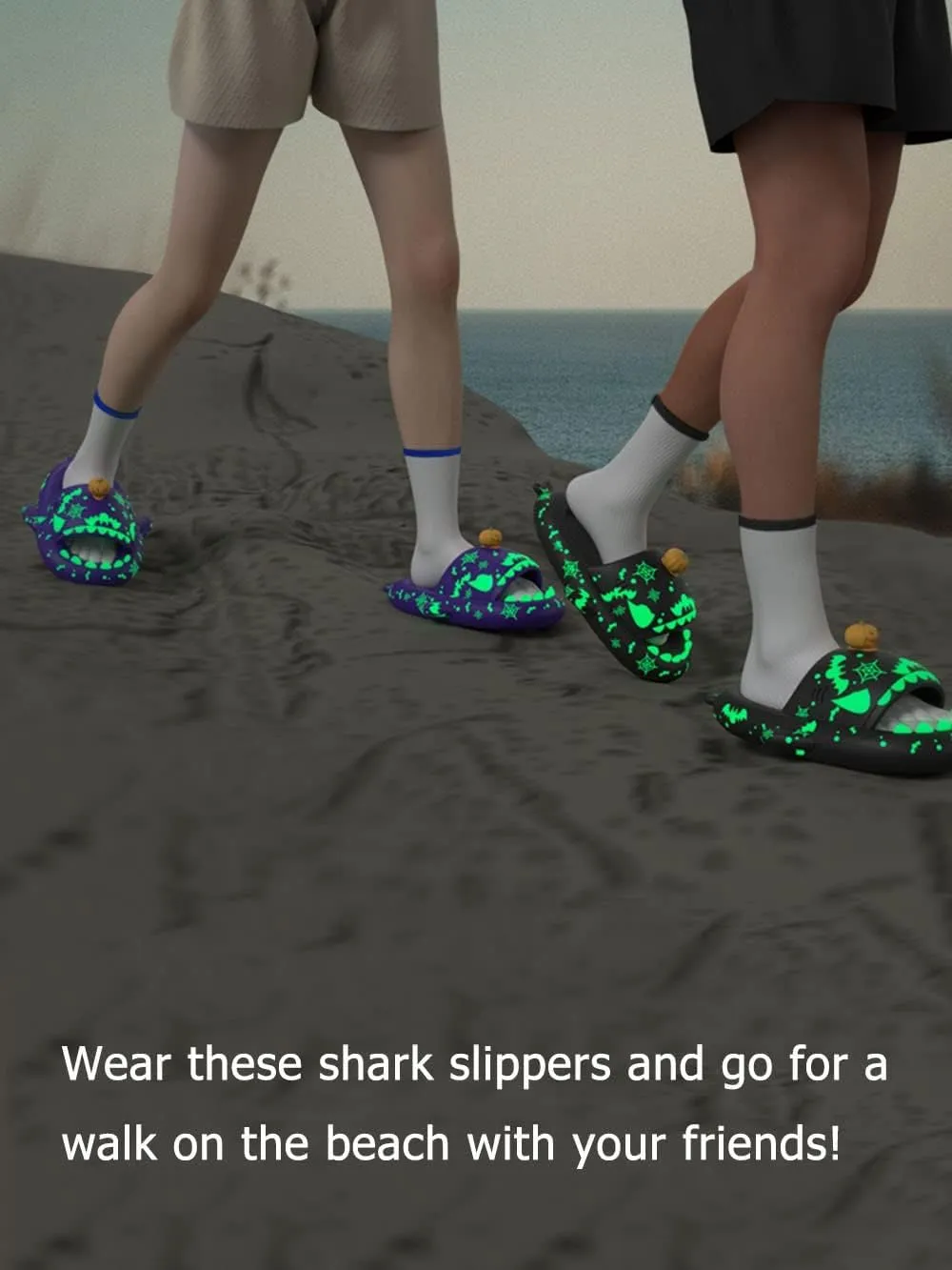 Kapley Shark Slides for Christmas Halloween, Original 3D Cartoon Spooky Shark Slippers Sandals Chanclas