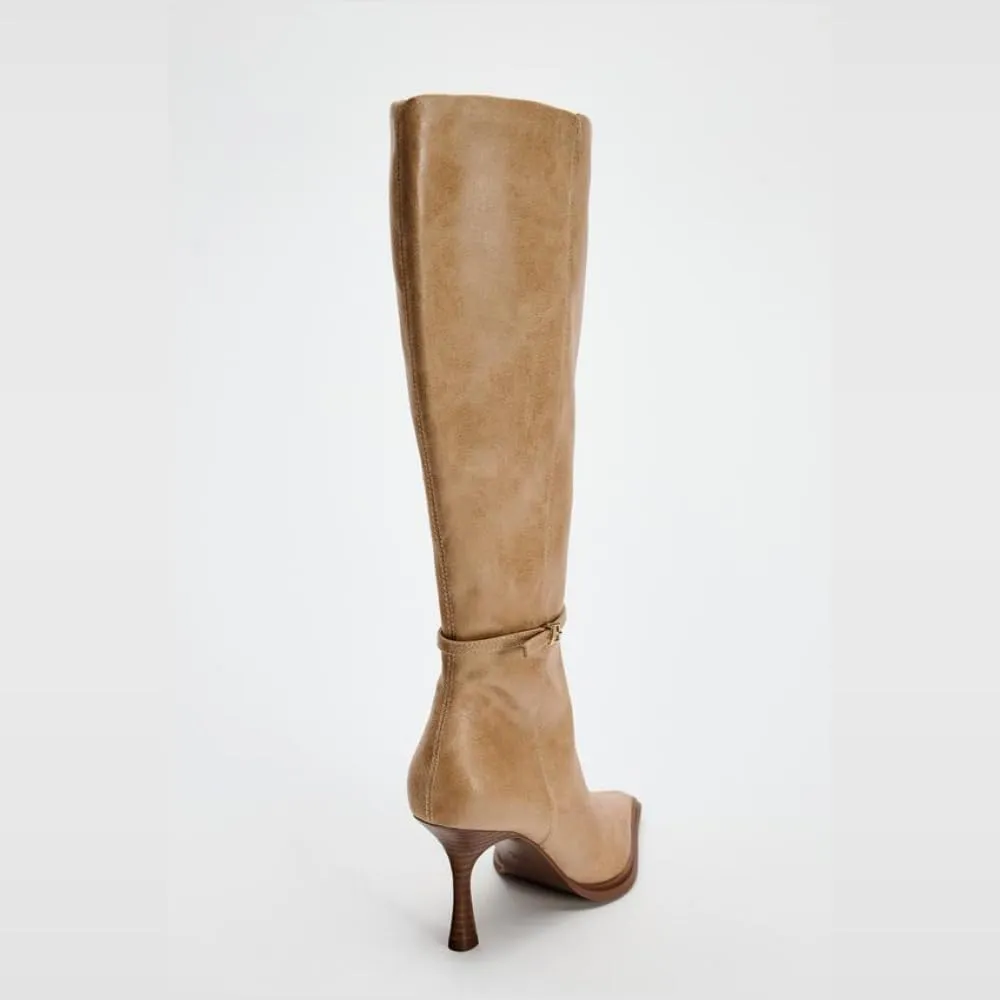 keleimusi Women's Knee-High Boots Fashion Pointed Toe Riding Boots Fall Boots Sexy Stiletto High Heel Long Boots Slouch Zipper Tall Boots Buckle Strap Heeled Boots Fashion Trendy Boots