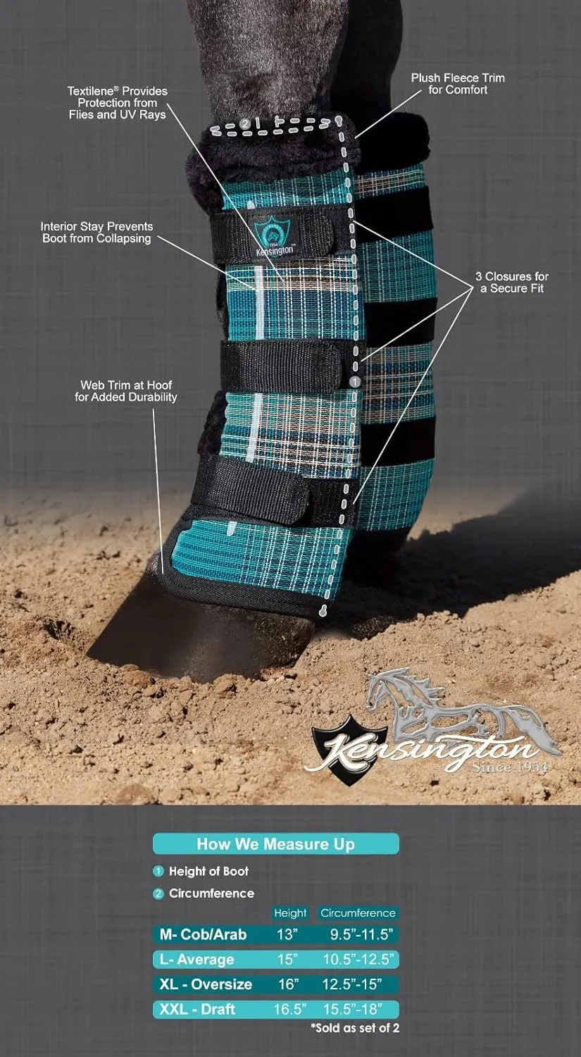 Kensington Protective Products Horse Fly Boots - Fleece Trimmed - Stay-Up Technology - Protection from Insect Bites and UV Rays - Sold in Pairs (2 Boots)