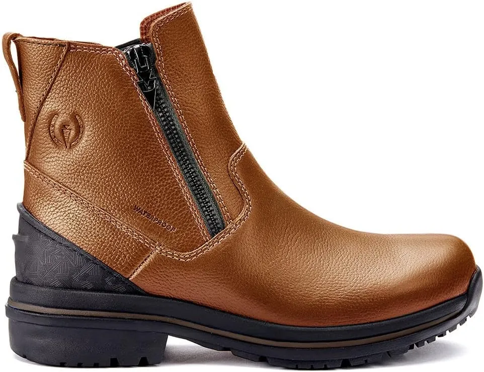 Kerrits Woodstock Waterproof Barn Boot – Durable Leather Women's Barn Work Boots, Wide Footbed, Front Zip, 1" Heel
