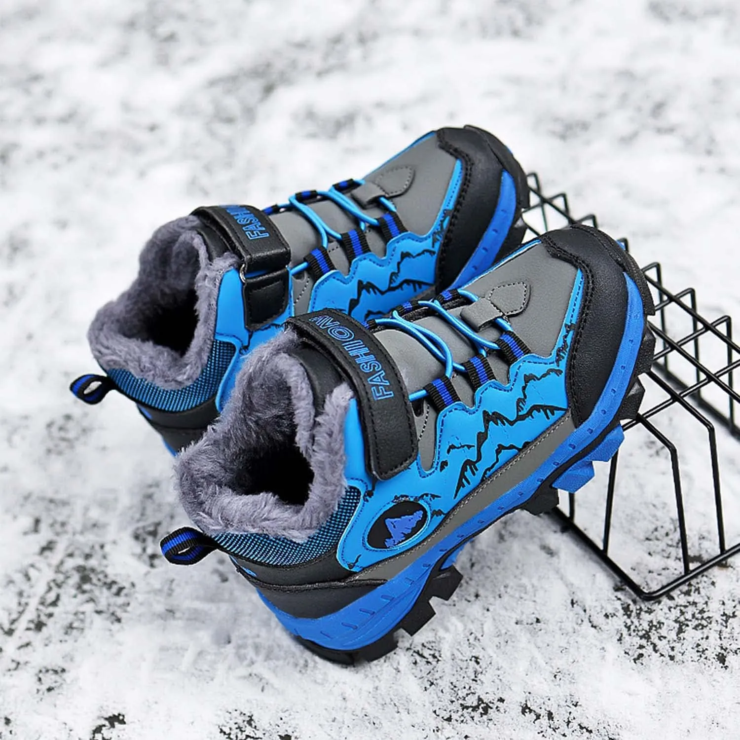 Kids Boys Girls Snow Hiking Boots Winter Plush Warm Ankle Boots Outdoor Waterproof Anti Skid Trekking Hiking Climbing Sneakers