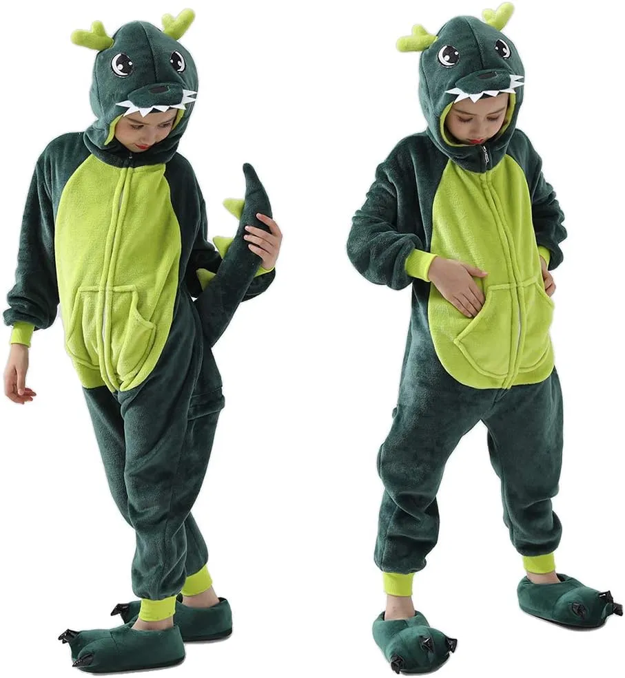 Kids Onesie Pajamas Unisex Dragon Christmas Halloween Costume Age 2-10 Years （Without Slipper ）