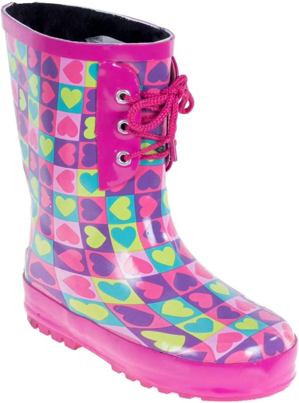 Kid's Rubber Lace Up Heart Print Rainboots, 1, Pink