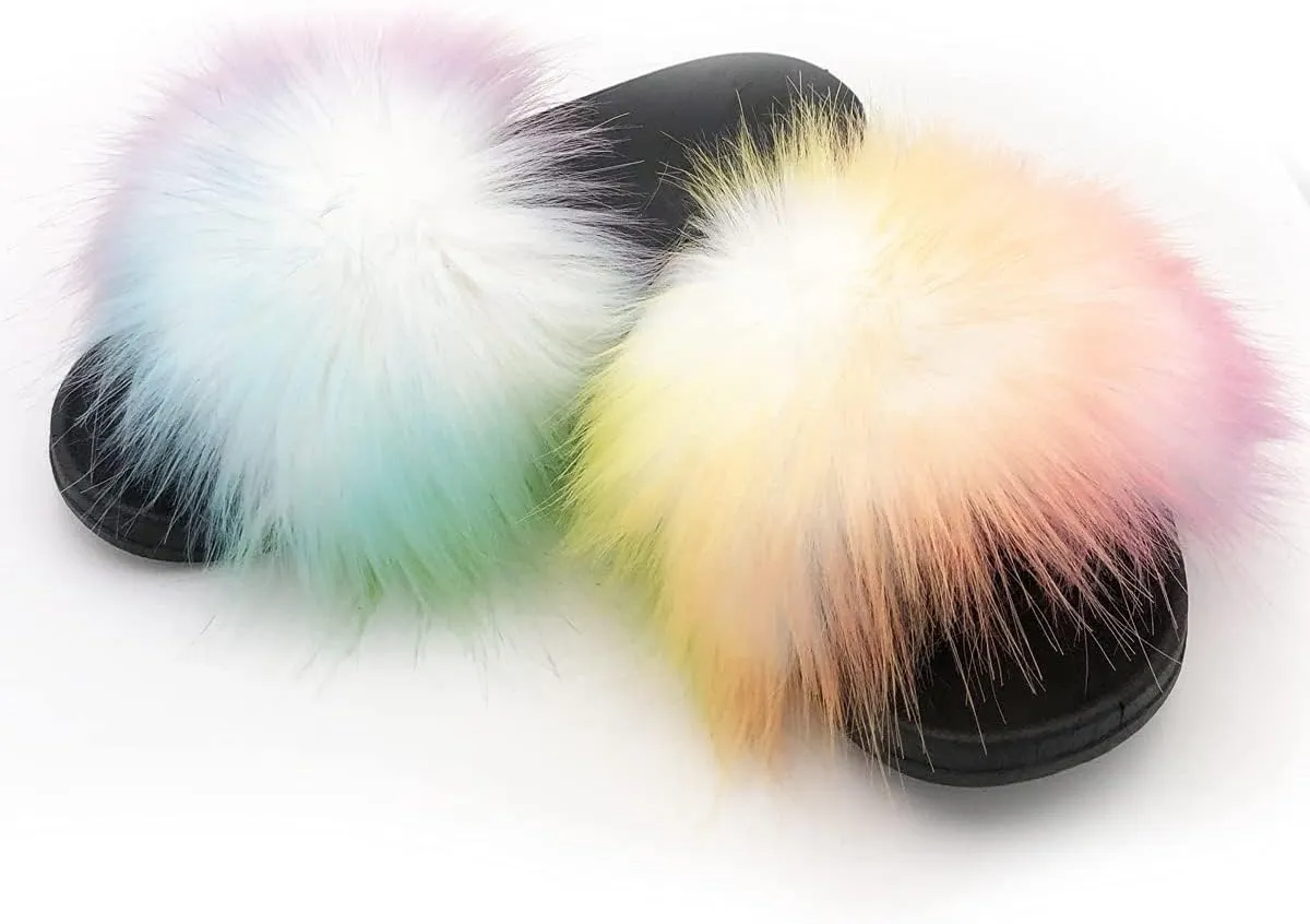 Kids Soft Artificial fur Sandals Slides Comfy Lightweight Furry Cute House Slippers for Girls