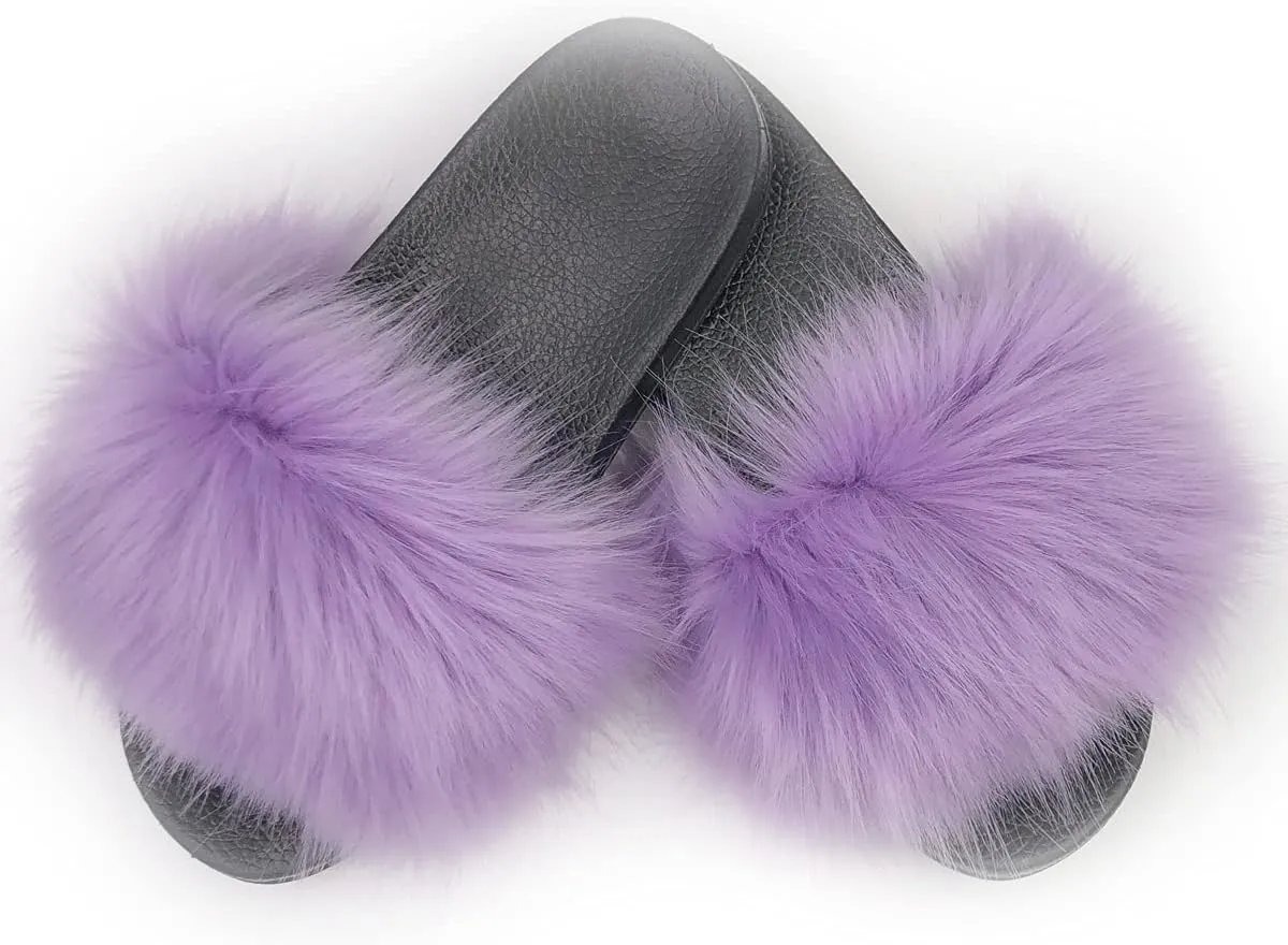 Kids Soft Artificial fur Sandals Slides Comfy Lightweight Furry Cute House Slippers for Girls