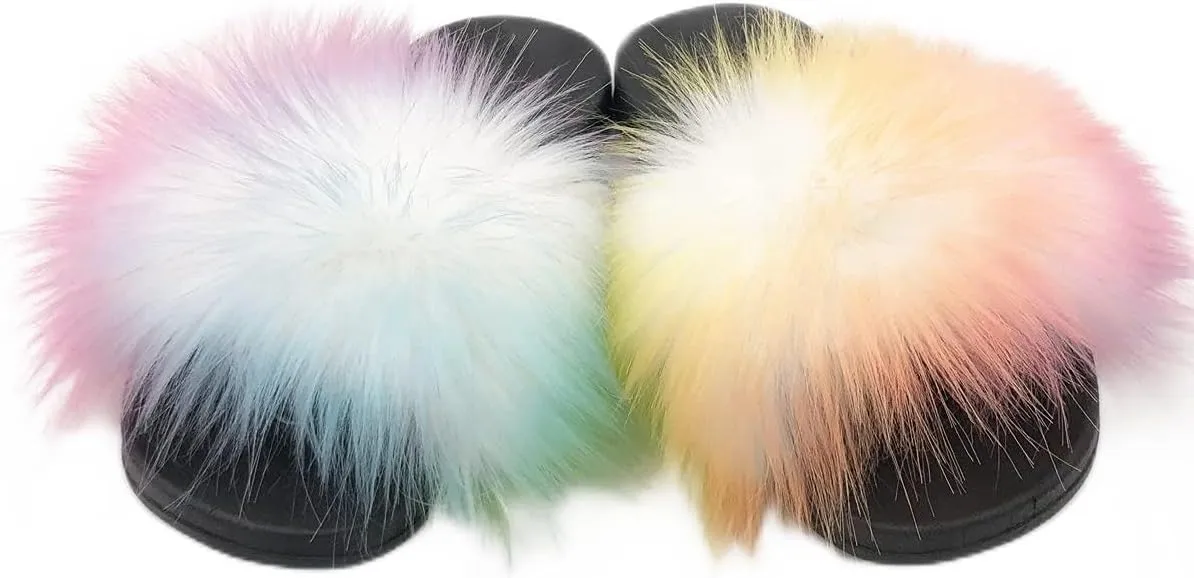 Kids Soft Artificial fur Sandals Slides Comfy Lightweight Furry Cute House Slippers for Girls