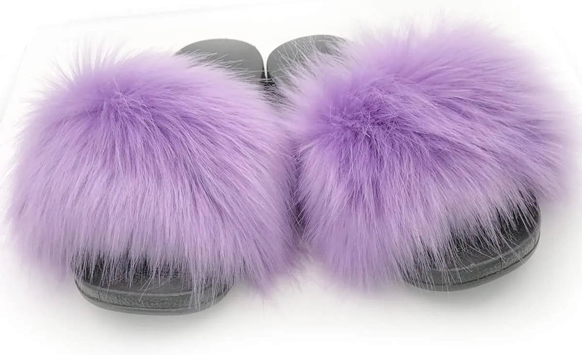Kids Soft Artificial fur Sandals Slides Comfy Lightweight Furry Cute House Slippers for Girls