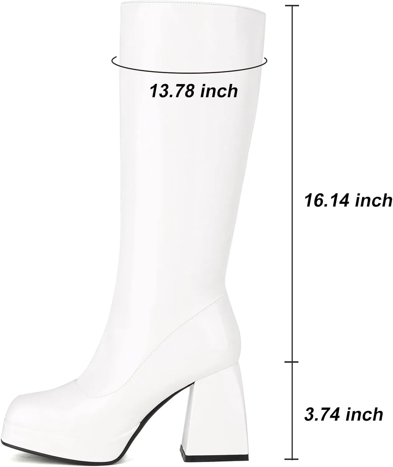 Kirliner Womens Go Go Boots 70s Platform Square Toe Slouch Boots Chunky Heel Block Knee High Boots for Cosplay Costume