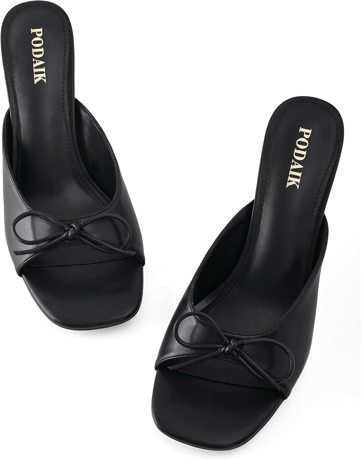 Kitten Heels for Women Slip On Sandals Bow Mules Heeled Sandals Square Open Toe Dress Party Slides