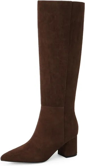 Knee High Boots for Women Chunky Heel Pointed Toe Boots Side Zipper Long Boots