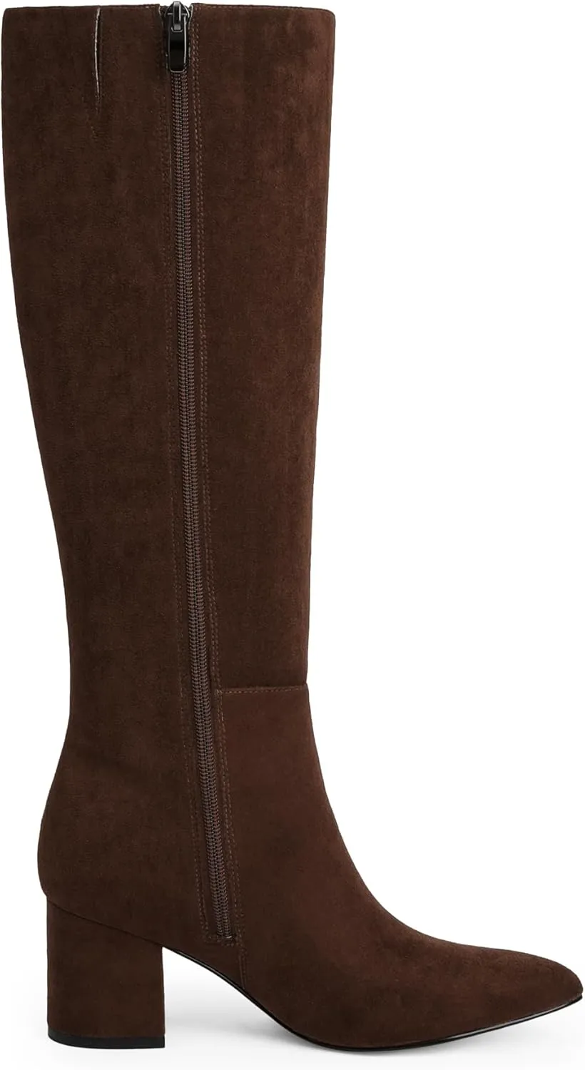 Knee High Boots for Women Chunky Heel Pointed Toe Boots Side Zipper Long Boots
