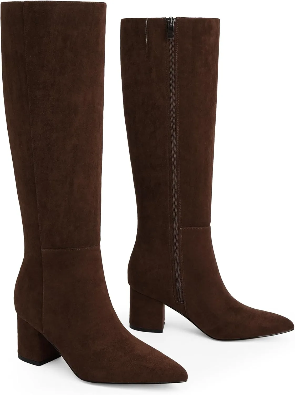 Knee High Boots for Women Chunky Heel Pointed Toe Boots Side Zipper Long Boots