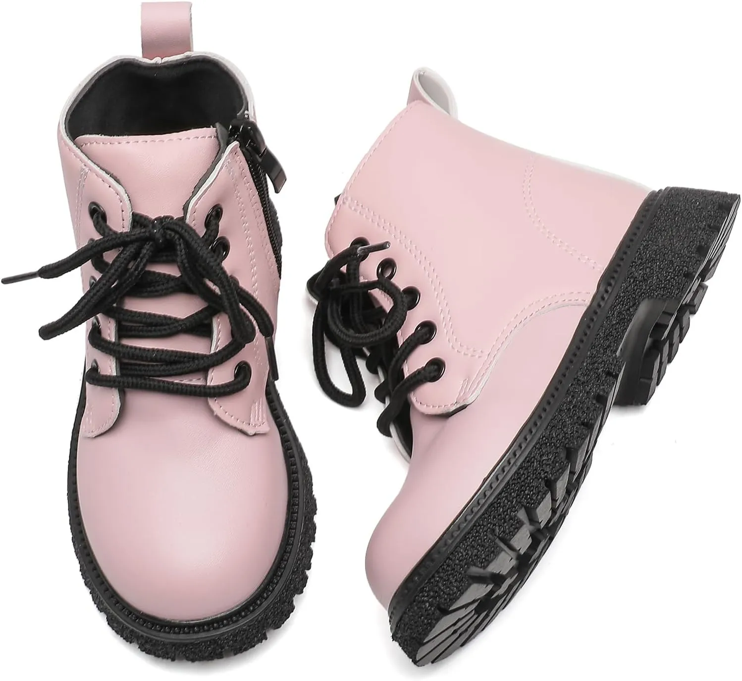 Komfyea Autumn Leather Combat Zipper Lace Up Boots （Toddler/Little Kids） Children Winter Ankle Boots