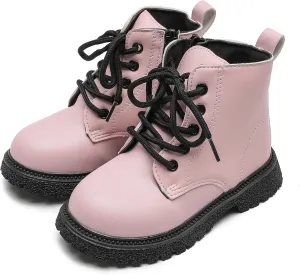 Komfyea Autumn Leather Combat Zipper Lace Up Boots （Toddler/Little Kids） Children Winter Ankle Boots