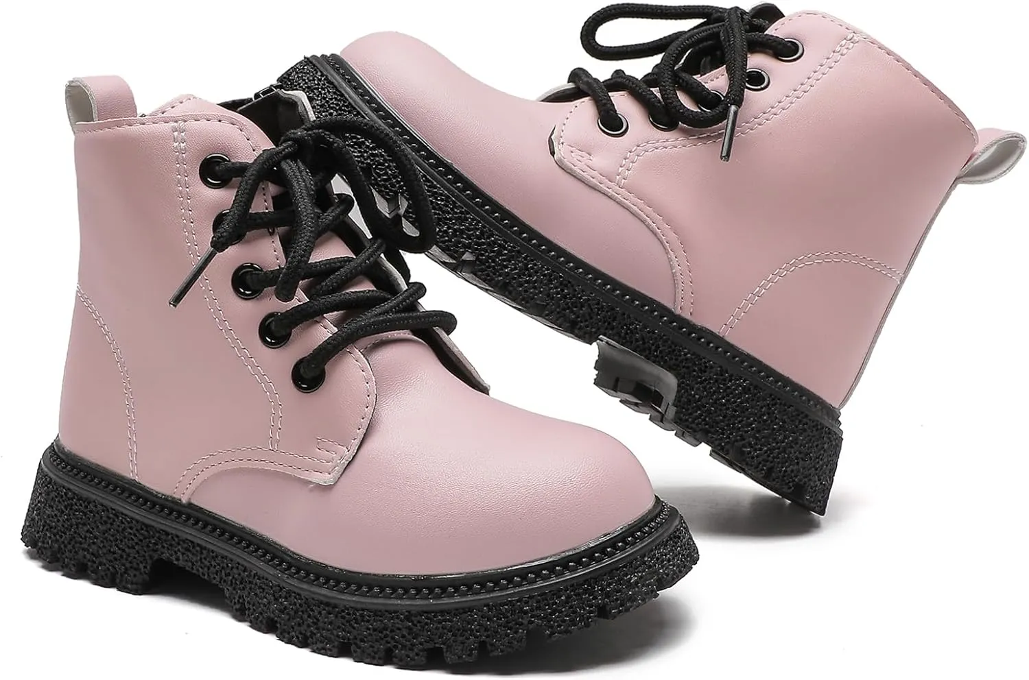 Komfyea Autumn Leather Combat Zipper Lace Up Boots （Toddler/Little Kids） Children Winter Ankle Boots