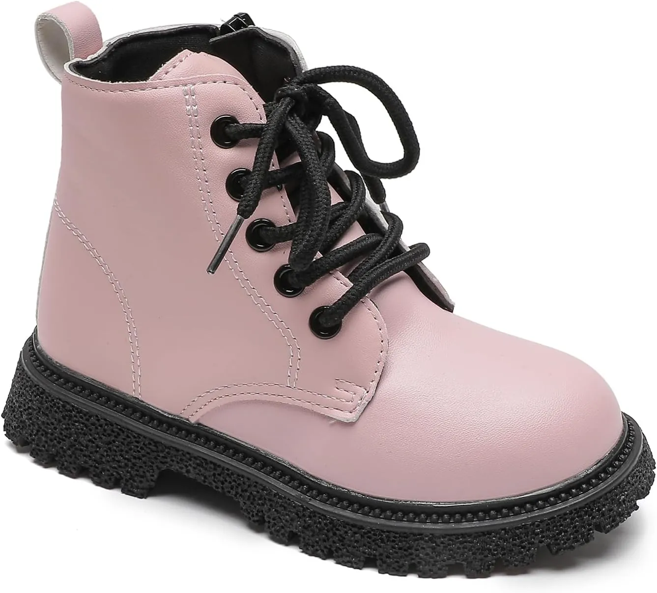 Komfyea Autumn Leather Combat Zipper Lace Up Boots （Toddler/Little Kids） Children Winter Ankle Boots