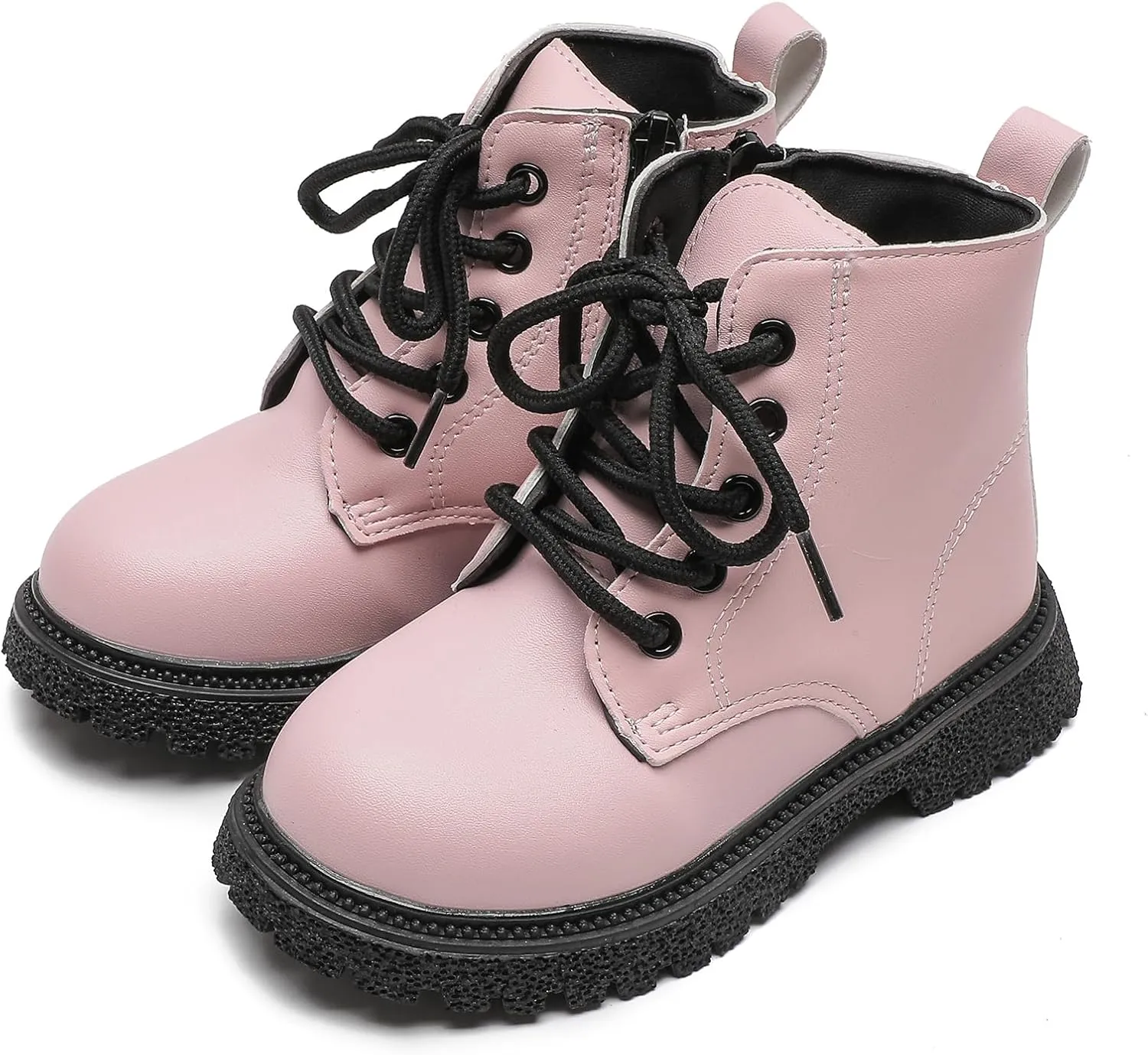 Komfyea Autumn Leather Combat Zipper Lace Up Boots （Toddler/Little Kids） Children Winter Ankle Boots