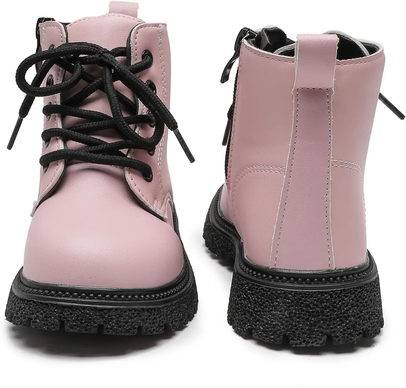 Komfyea Autumn Leather Combat Zipper Lace Up Boots （Toddler/Little Kids） Children Winter Ankle Boots