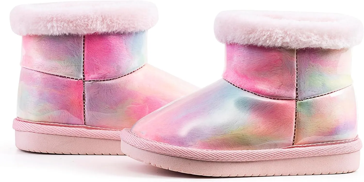 KRABOR Girls Waterpoof Snow Boots,Warm Winter Transparent Shoes with Cotton Lining for Toddlers/Little Kid