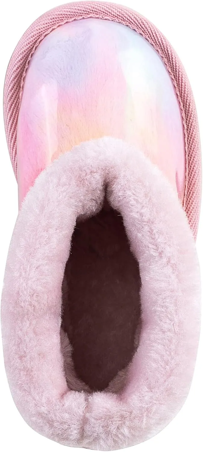 KRABOR Girls Waterpoof Snow Boots,Warm Winter Transparent Shoes with Cotton Lining for Toddlers/Little Kid