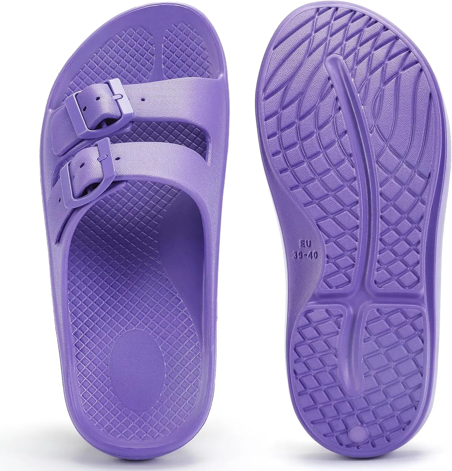 Kricely Women and Men Wide Width Recovery Sandals Plantar Fasciitis Arch Support Orthotic Slides Adjustable Double Buckle Thick Sole Slippers Reduces Stress on Feet Joints & Back Post-Exercise