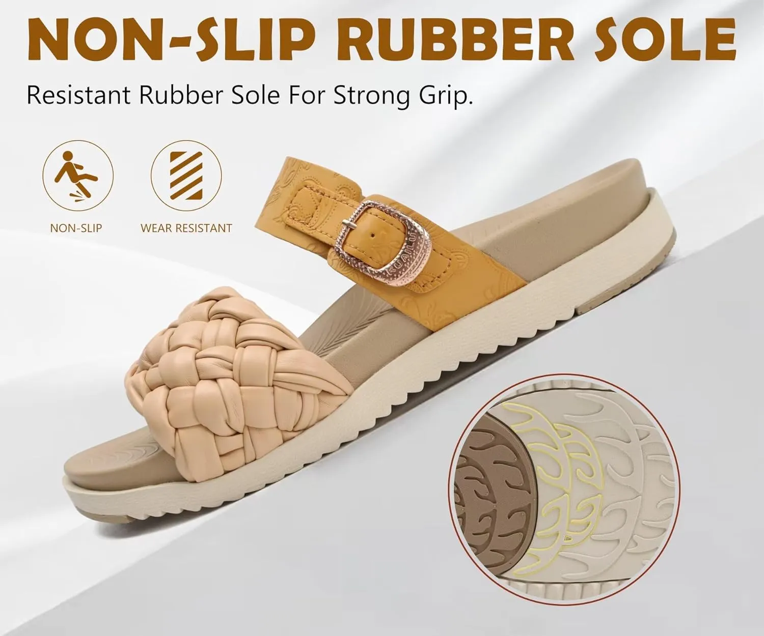 KuaiLu Womens Orthopedic Sandals Comfortable Arch Support Fashion Summer Beach Dressy Sandals With Leather Braided Adjustable Open Toe Cushion Travel Outdoor Plantar Fasciitis Shoes US Size5-11