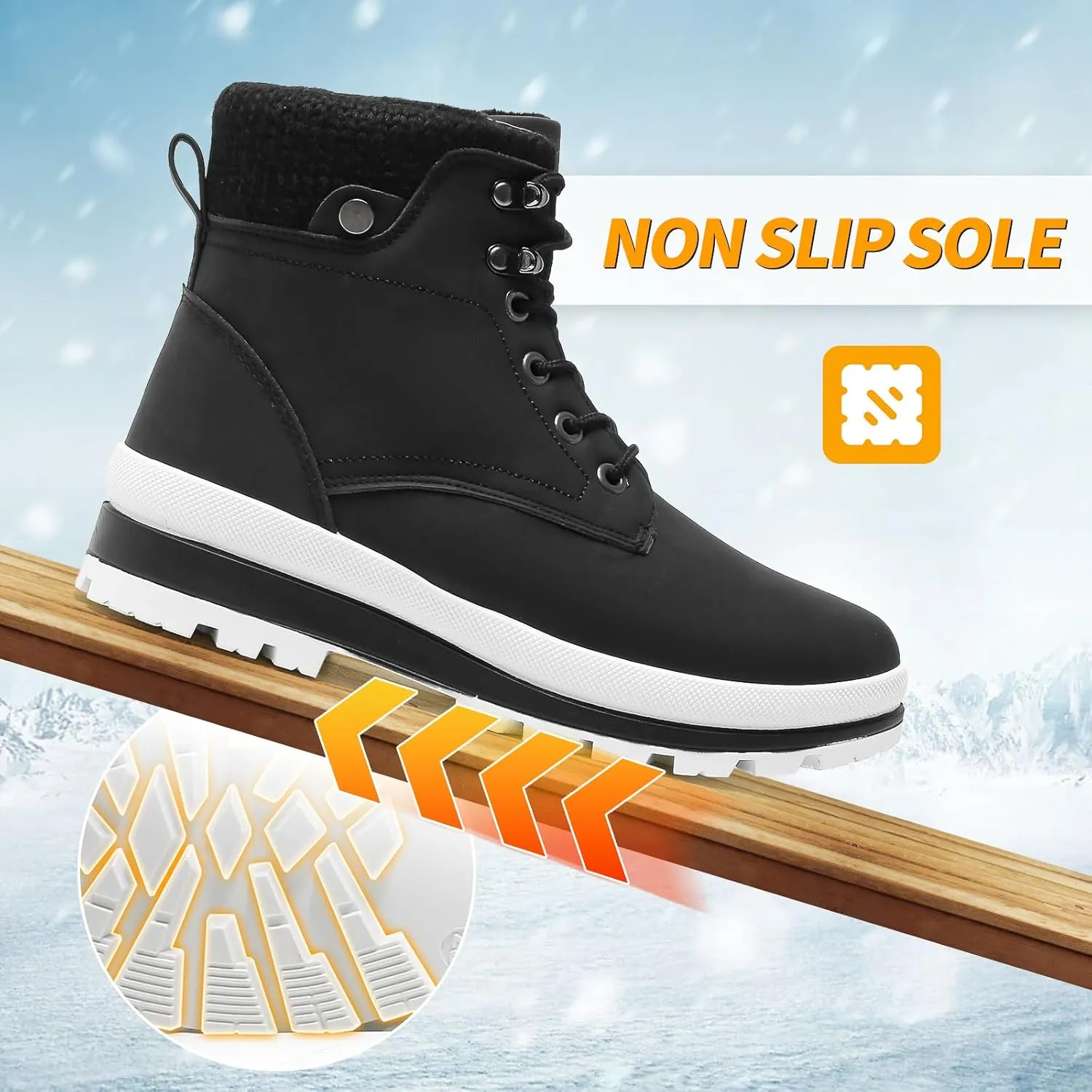 kufeiti Women's Waterproof Fur Lined Winter Boots Platform Black Combat Non Slip Boots with Side Zipper Snow Ankle Boots for Outdoor Hiking Work