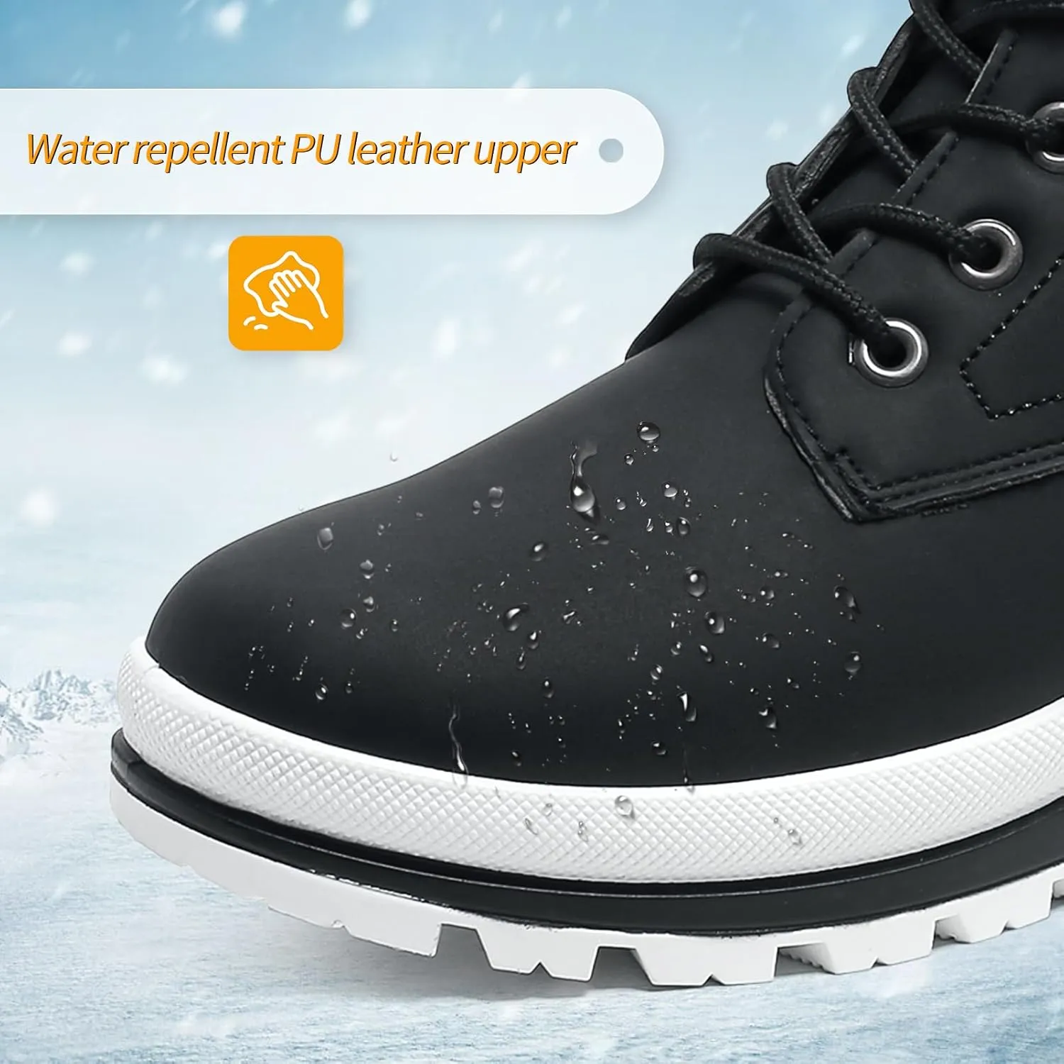 kufeiti Women's Waterproof Fur Lined Winter Boots Platform Black Combat Non Slip Boots with Side Zipper Snow Ankle Boots for Outdoor Hiking Work