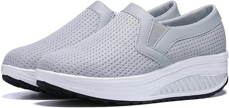 L LOUBIT Women Wedge Shoes Breathable Mesh Sneakers Slip On Comfort Walking Shoes