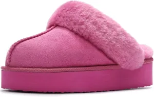 LBF Fuzzy Platform Slippers for Women Super Soft Fur Slippers Cozy Warm Slip On Slippers Indoor and Outdoor