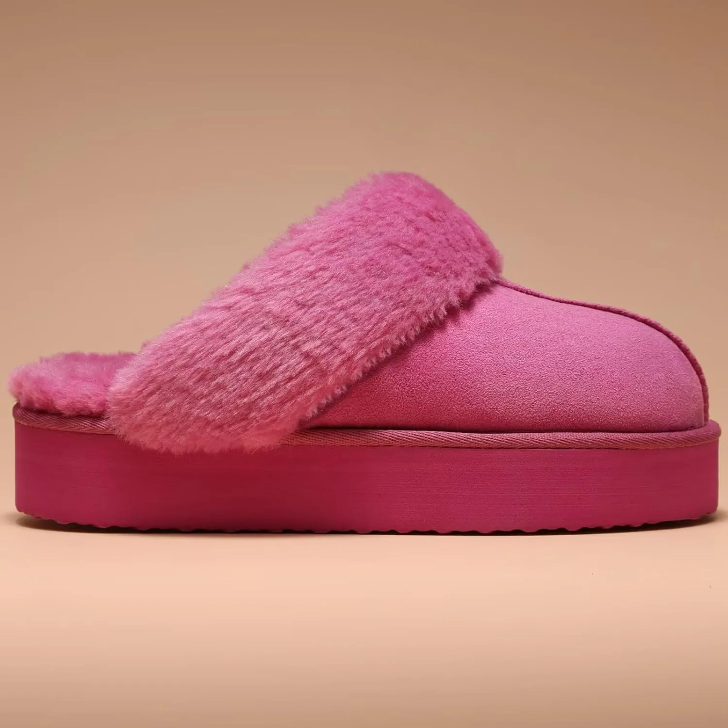 LBF Fuzzy Platform Slippers for Women Super Soft Fur Slippers Cozy Warm Slip On Slippers Indoor and Outdoor