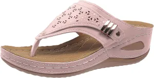 Leather Sandals Women 2025 Summer Comfortable Slip on Orthopedic Sandals Arch Support Wedge Sandal Beach Flip Flops