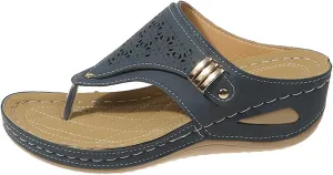 Leather Sandals Women 2025 Summer Comfortable Slip on Orthopedic Sandals Arch Support Wedge Sandal Beach Flip Flops