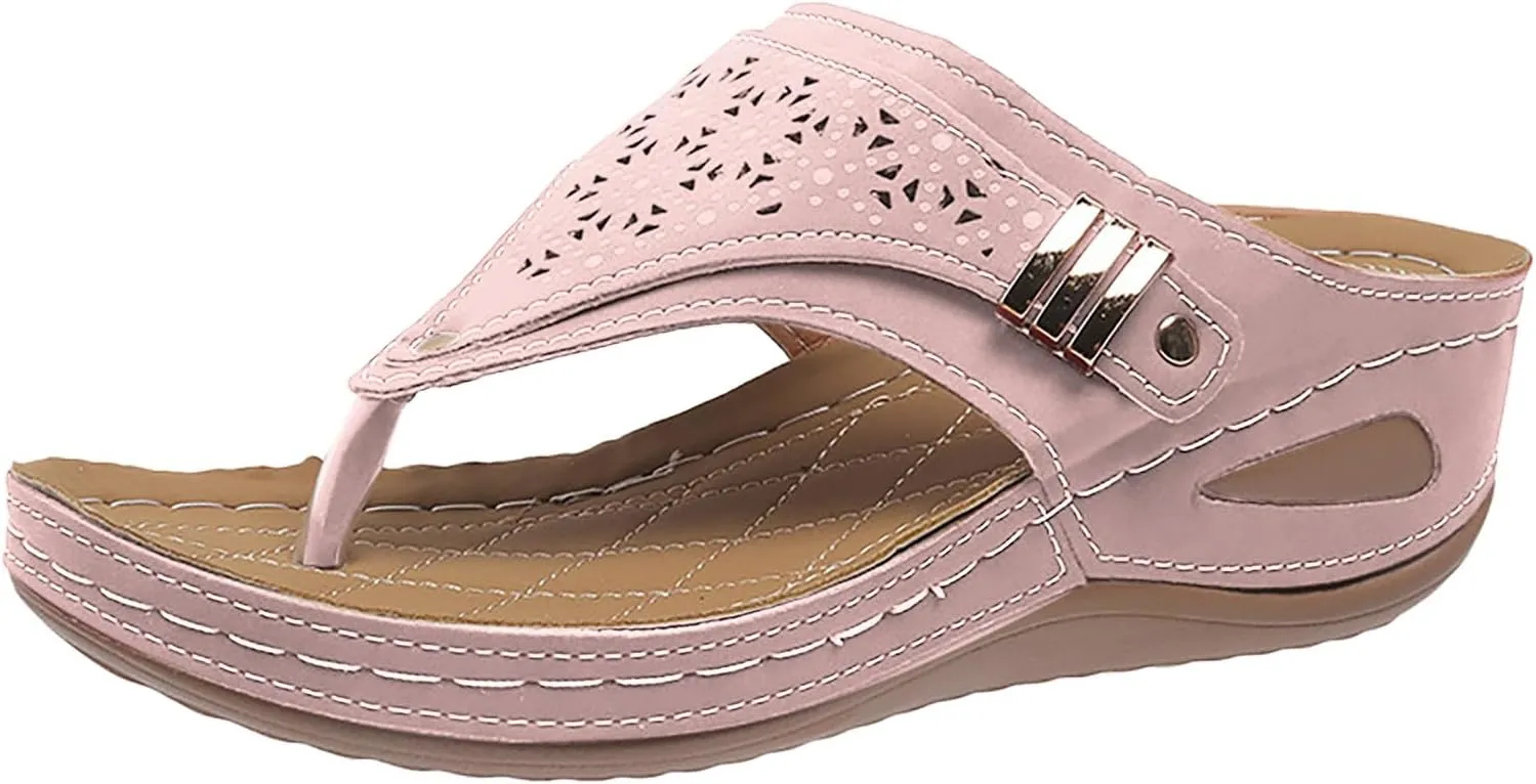 Leather Sandals Women 2025 Summer Comfortable Slip on Orthopedic Sandals Arch Support Wedge Sandal Beach Flip Flops