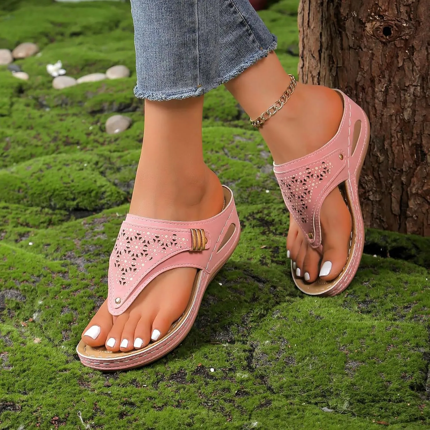 Leather Sandals Women 2025 Summer Comfortable Slip on Orthopedic Sandals Arch Support Wedge Sandal Beach Flip Flops