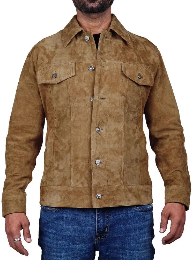 LeathersInn Men's Suede Leather Jacket Real Lambskin Suede Casual Leather Jackets For Men Suede Trucker Coat for Mens