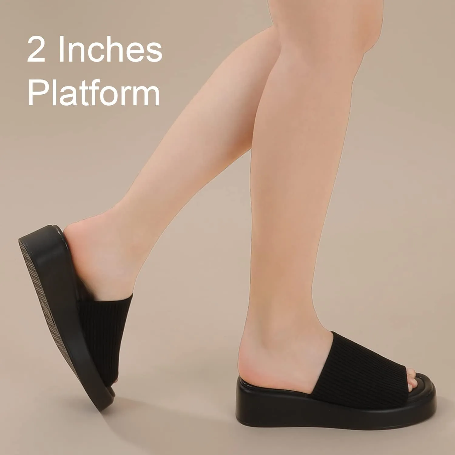 Leevar Nude White Black Platform Wedges Sandals for Women - Soft Memory Foam Padded Backless Slip On Comfy Square Open Toe Mules Summer Casual Flatform Platform Wedge Sandals Slides for Women