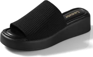 Leevar Nude White Black Platform Wedges Sandals for Women - Soft Memory Foam Padded Backless Slip On Comfy Square Open Toe Mules Summer Casual Flatform Platform Wedge Sandals Slides for Women