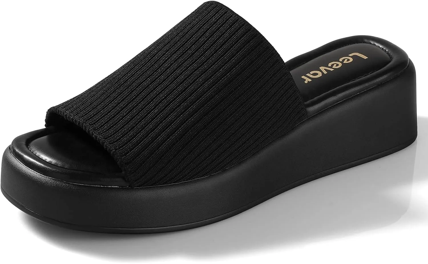 Leevar Nude White Black Platform Wedges Sandals for Women - Soft Memory Foam Padded Backless Slip On Comfy Square Open Toe Mules Summer Casual Flatform Platform Wedge Sandals Slides for Women