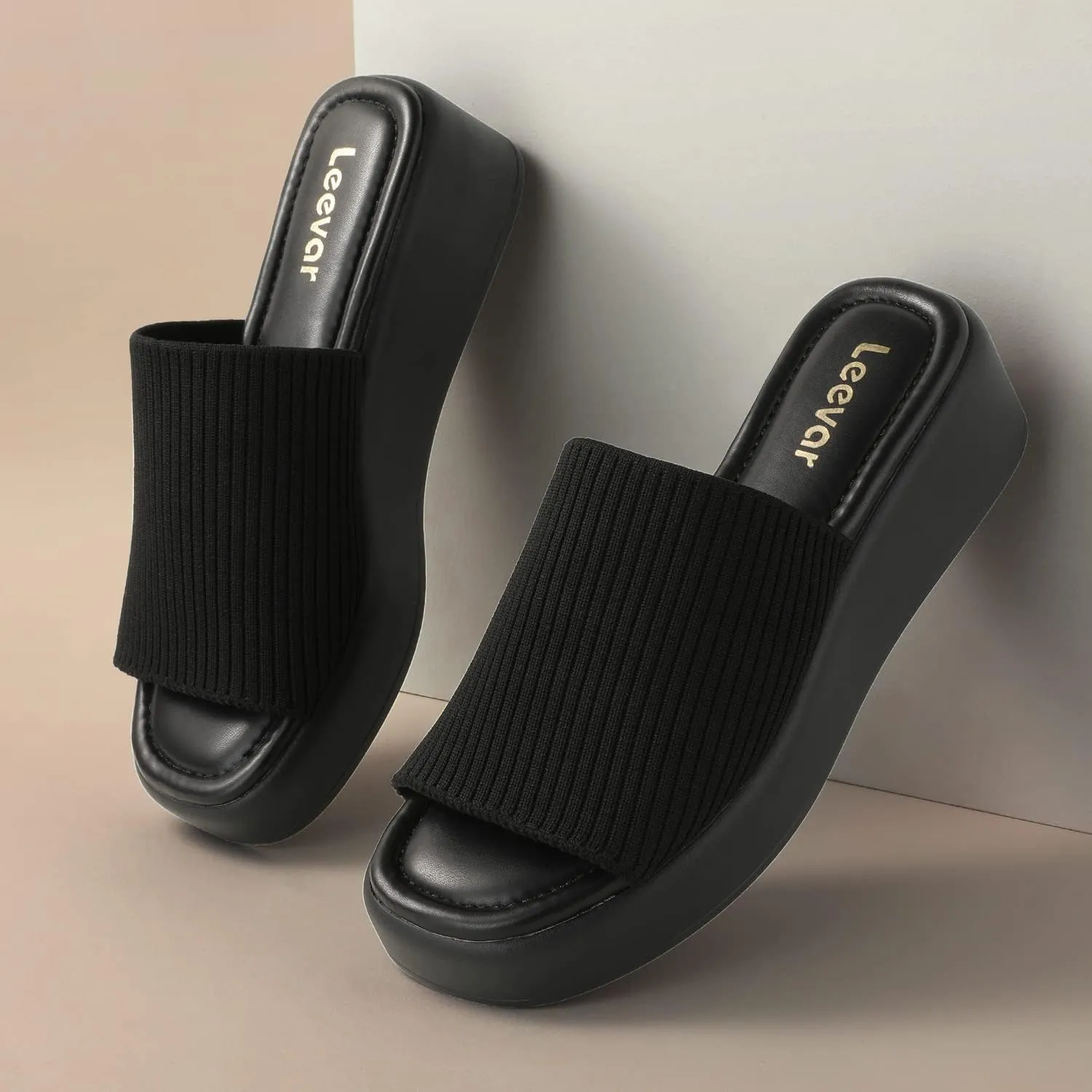 Leevar Nude White Black Platform Wedges Sandals for Women - Soft Memory Foam Padded Backless Slip On Comfy Square Open Toe Mules Summer Casual Flatform Platform Wedge Sandals Slides for Women
