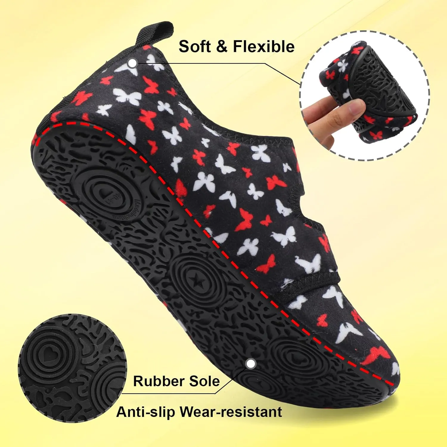 LeIsfIt Womens Slippers Adjustable Diabetic Slippers Wide Soft Arthritis Edema House Shoes Warm Fuzzy Slipper Socks with Rubber Sole