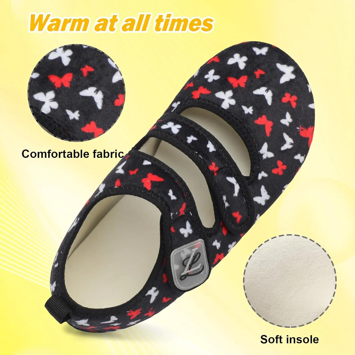 LeIsfIt Womens Slippers Adjustable Diabetic Slippers Wide Soft Arthritis Edema House Shoes Warm Fuzzy Slipper Socks with Rubber Sole
