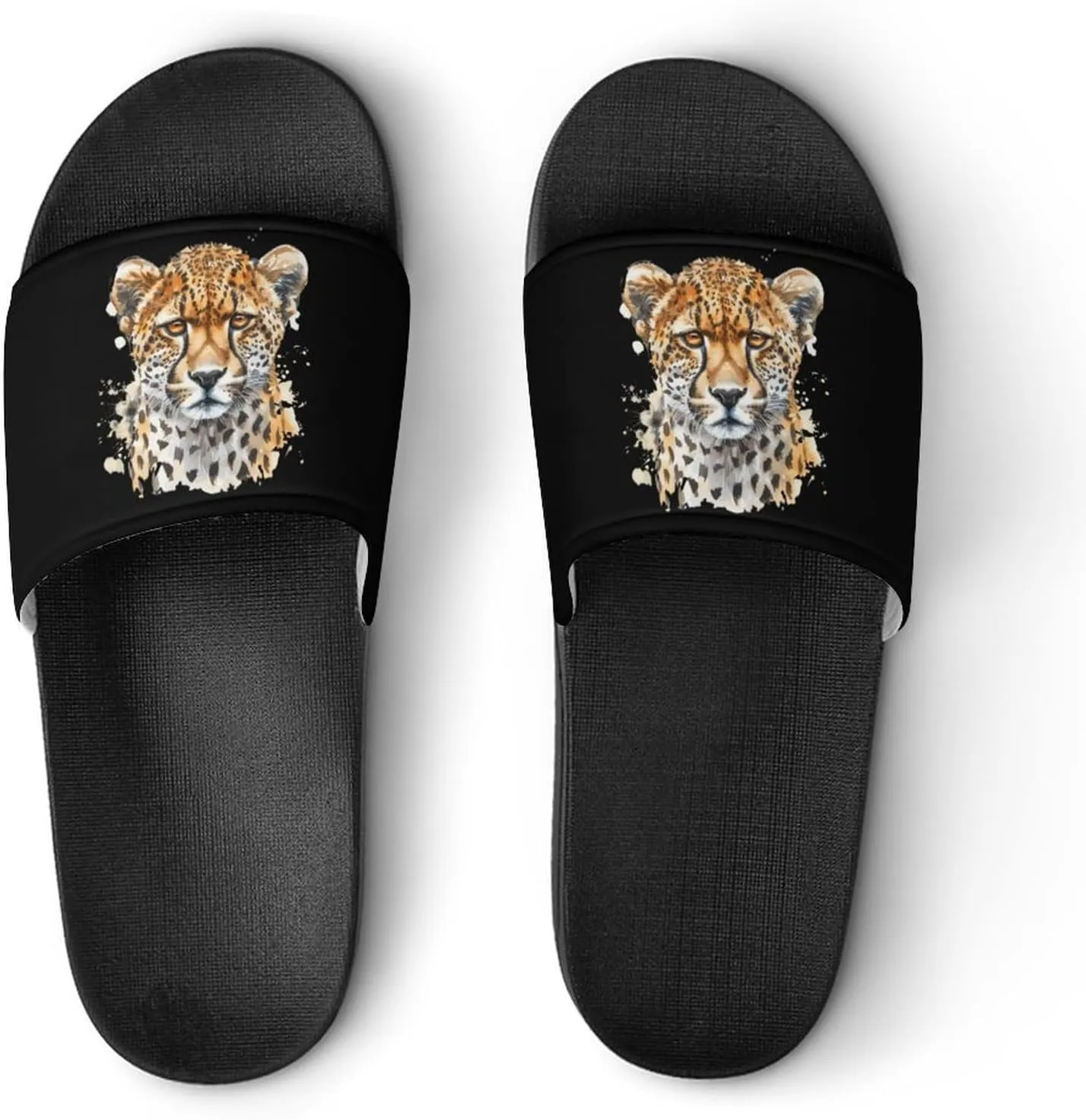Leopard Cheetah Leopard Head Watercolor PVC Slide Sandals Non-Slip Shower Slipper Open Toe House Shoes for Men Women