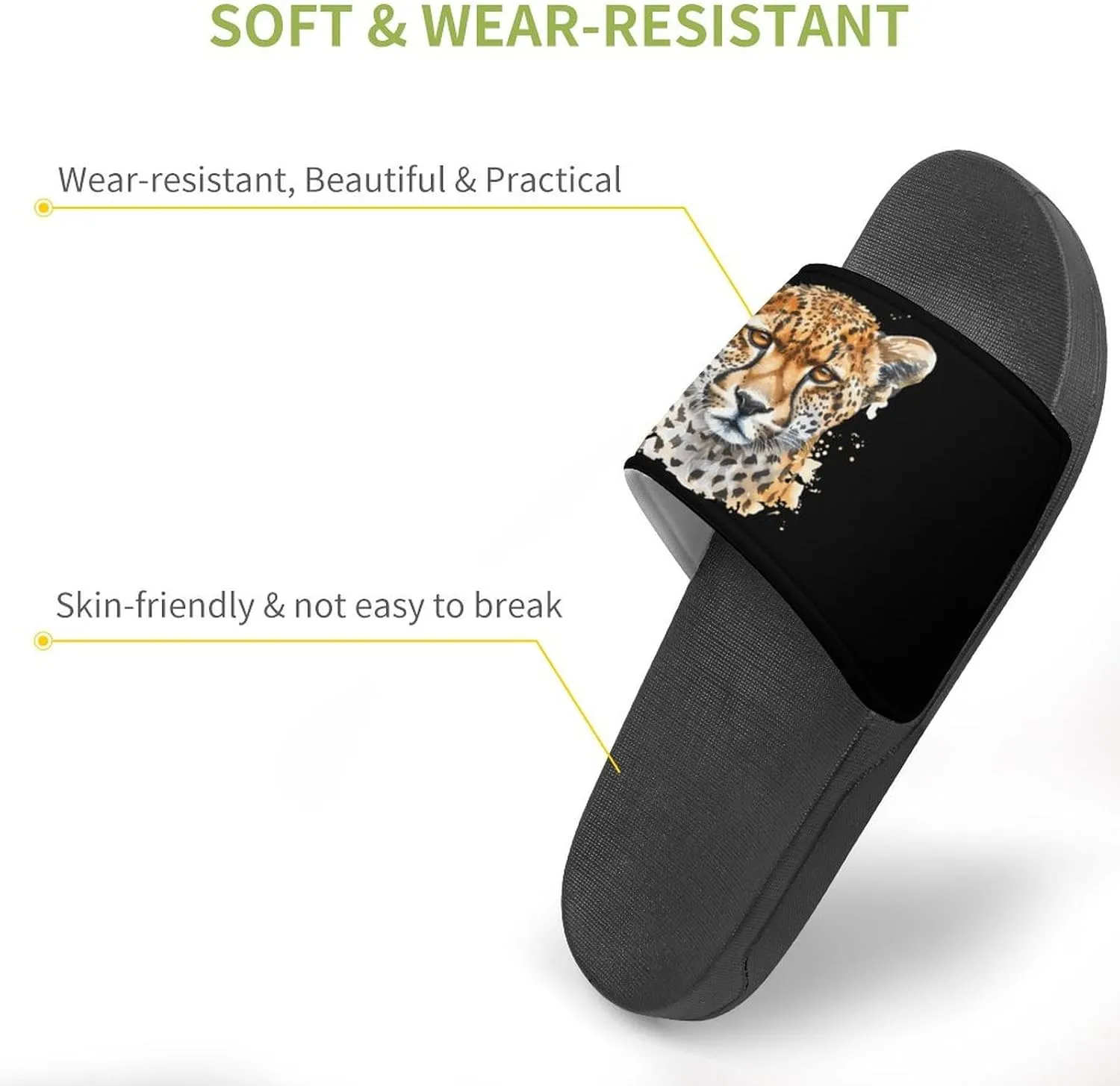 Leopard Cheetah Leopard Head Watercolor PVC Slide Sandals Non-Slip Shower Slipper Open Toe House Shoes for Men Women