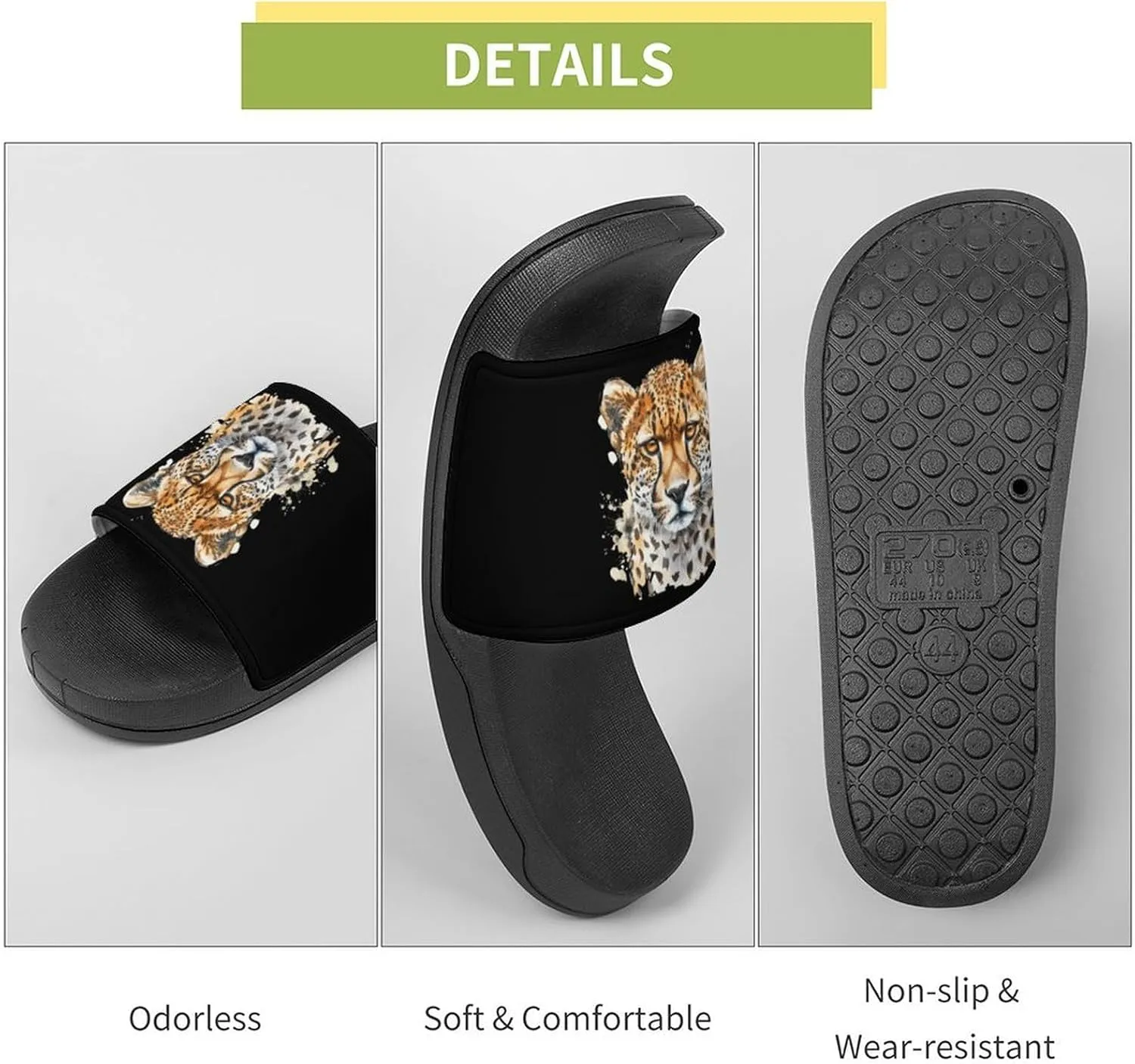 Leopard Cheetah Leopard Head Watercolor PVC Slide Sandals Non-Slip Shower Slipper Open Toe House Shoes for Men Women