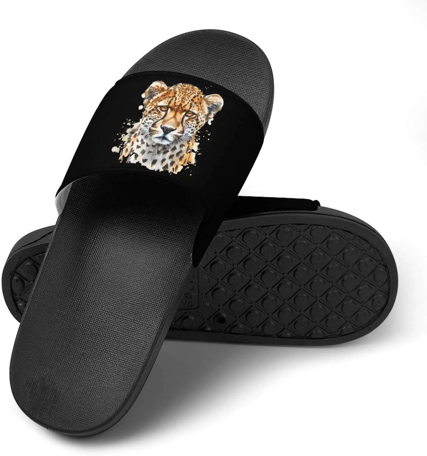 Leopard Cheetah Leopard Head Watercolor PVC Slide Sandals Non-Slip Shower Slipper Open Toe House Shoes for Men Women