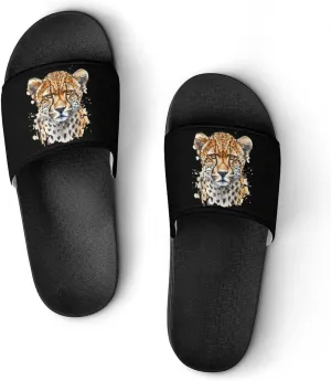 Leopard Cheetah Leopard Head Watercolor PVC Slide Sandals Non-Slip Shower Slipper Open Toe House Shoes for Men Women