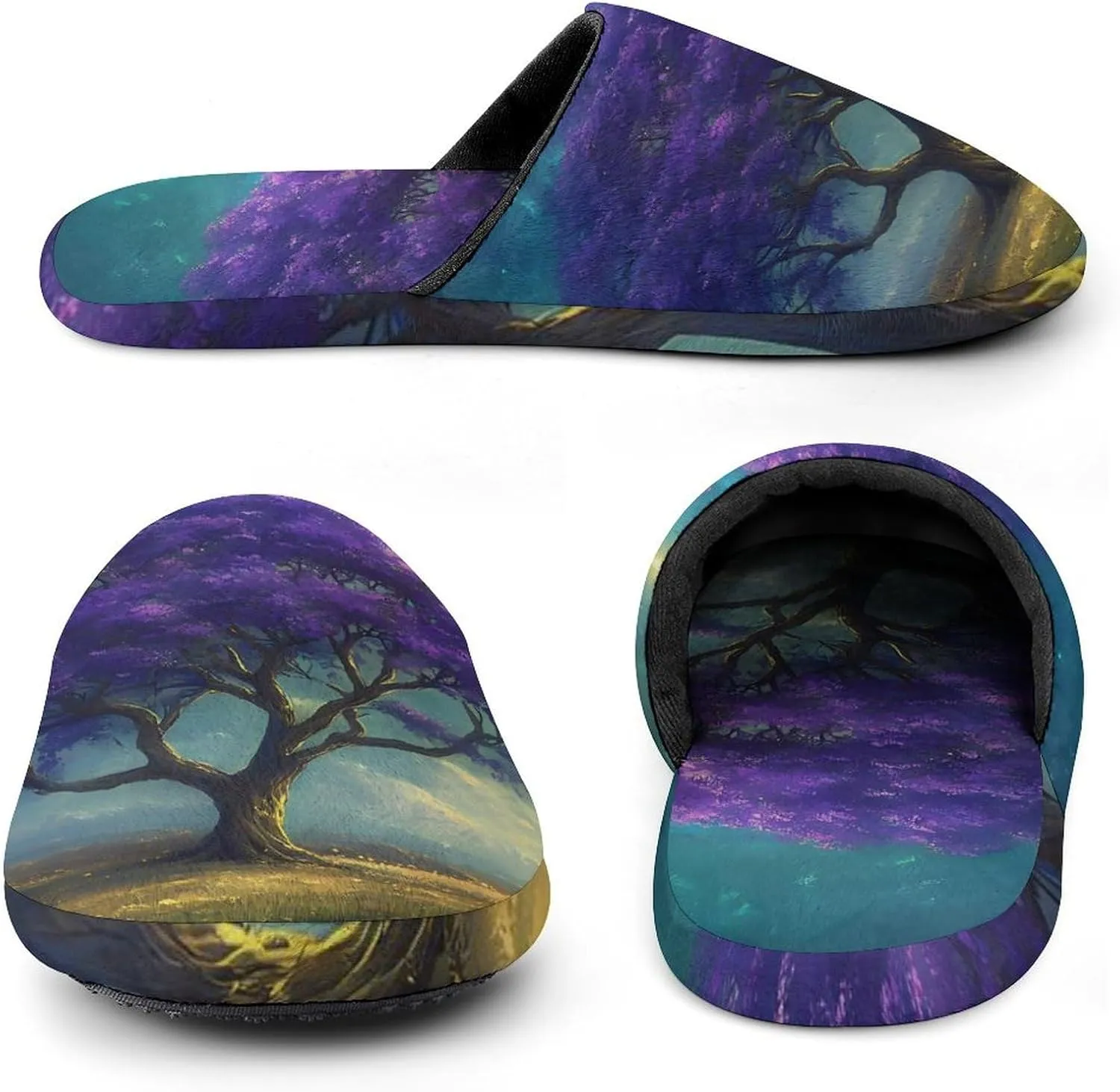 Life Tree Wilderness Moonlight Cotton Slippers Fashion Slip on House Shoes Lightweight Slipper for Men