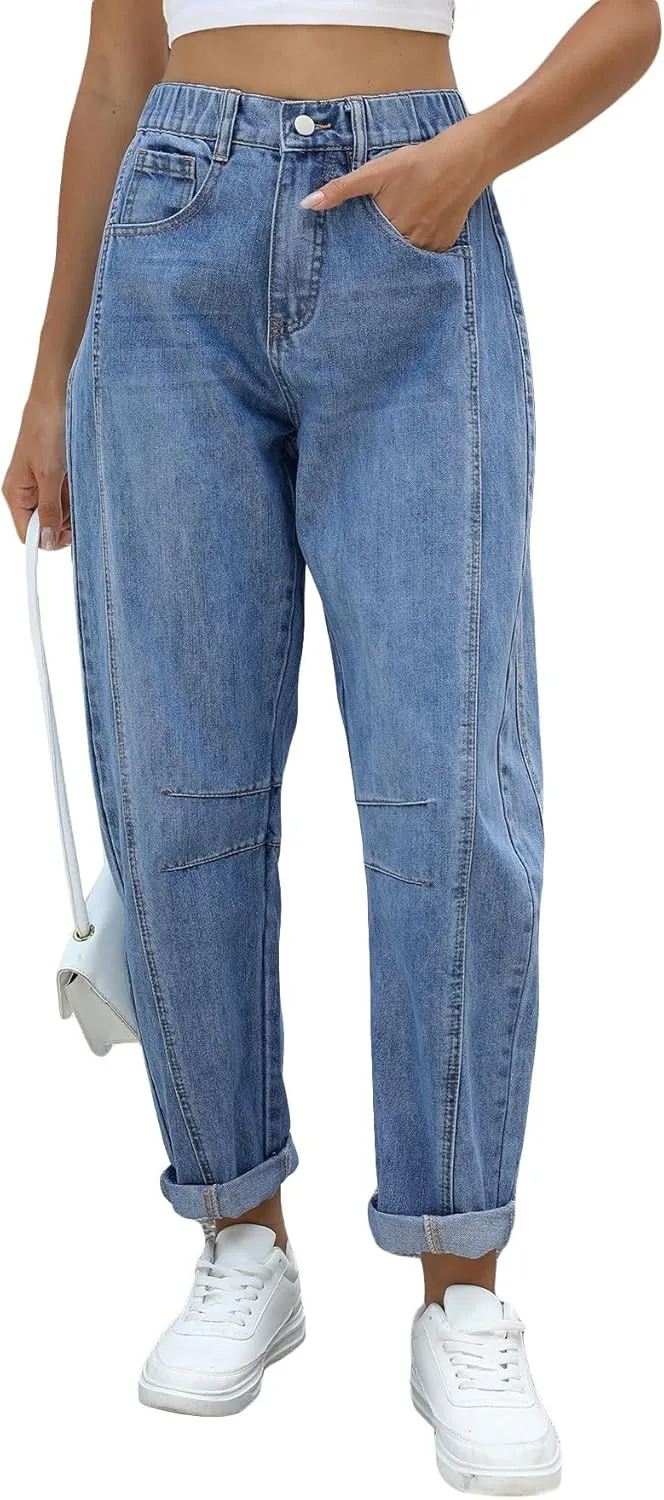 LifeShe Wide Leg Jeans Woman Low Rise Baggy Jeans Elastic Barrel Jean Boyfriend Loose Denim Pants